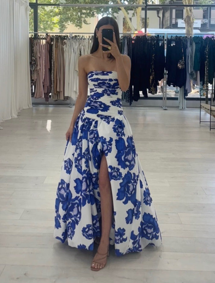 Elegantní květinové maxi šaty s volánovým designem