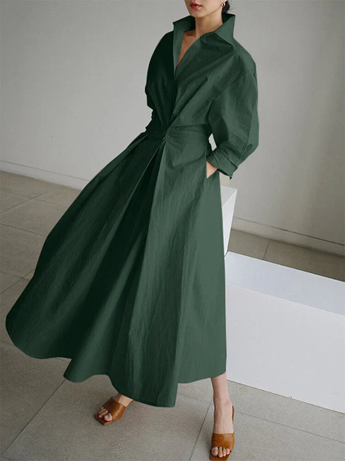 Elegant Pleated Shirt Dress