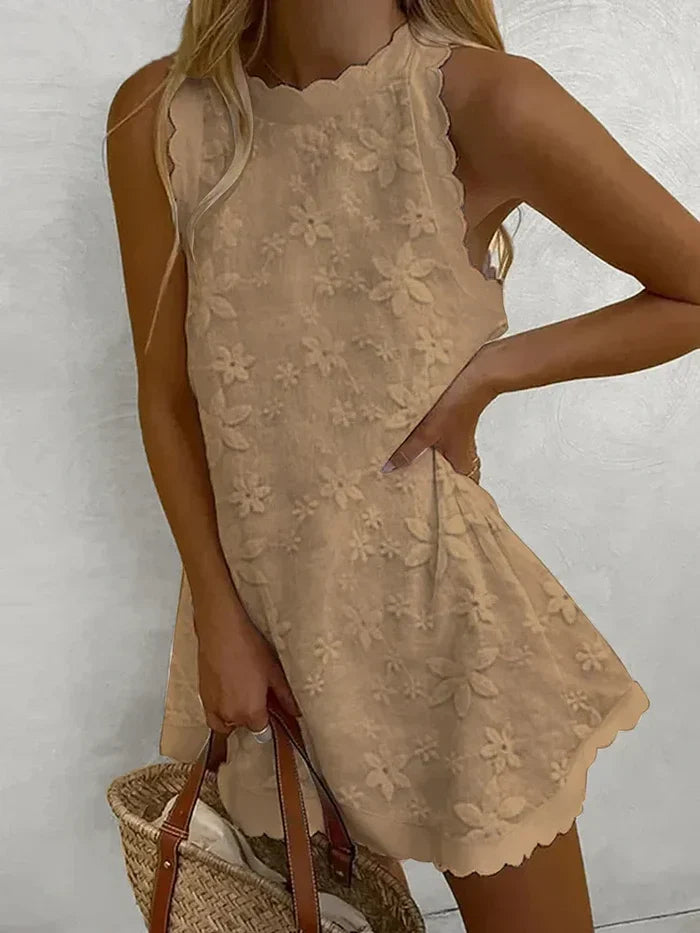 Garden Whisper Scalloped Mini Dress