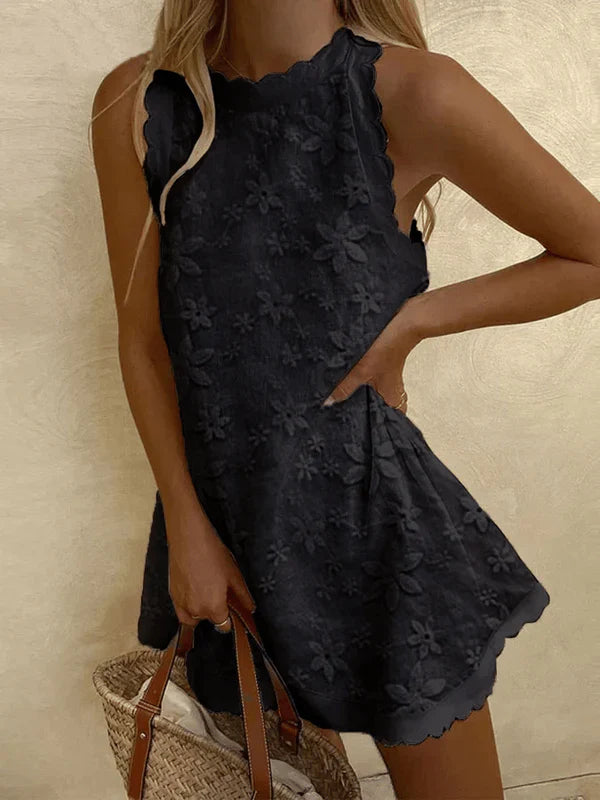Garden Whisper Scalloped Mini Dress