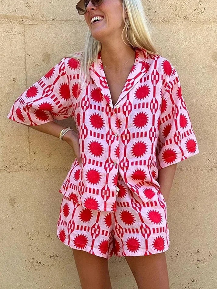 Summer Spark Geo Print Shirt & Shorts Set