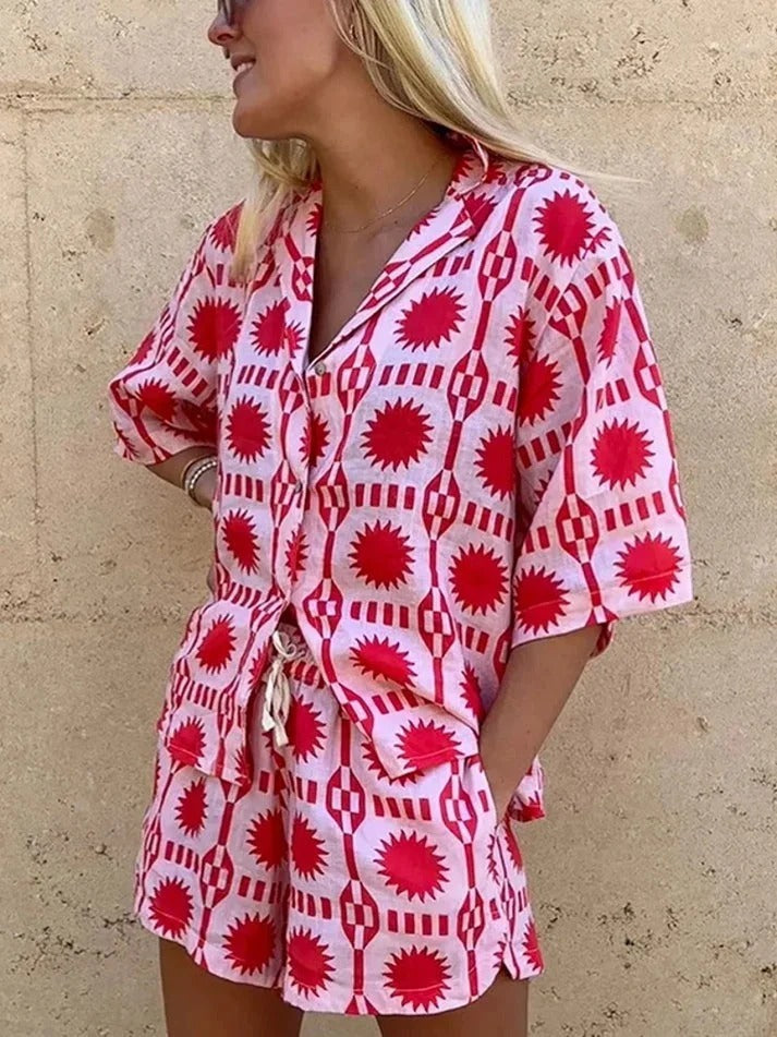 Summer Spark Geo Print Shirt & Shorts Set