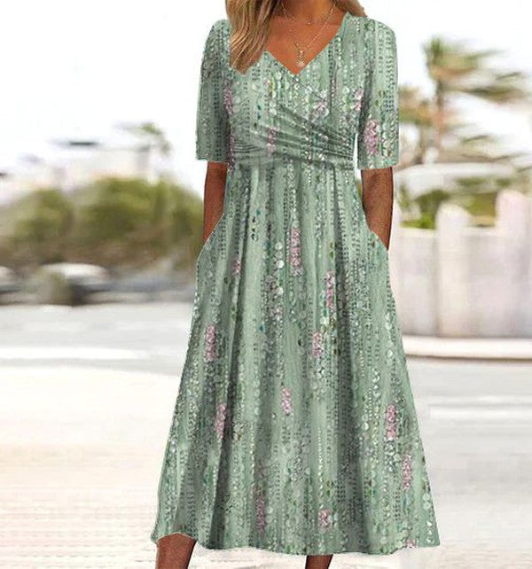 Women's Dress | High-Waist V-Neck Floral Style