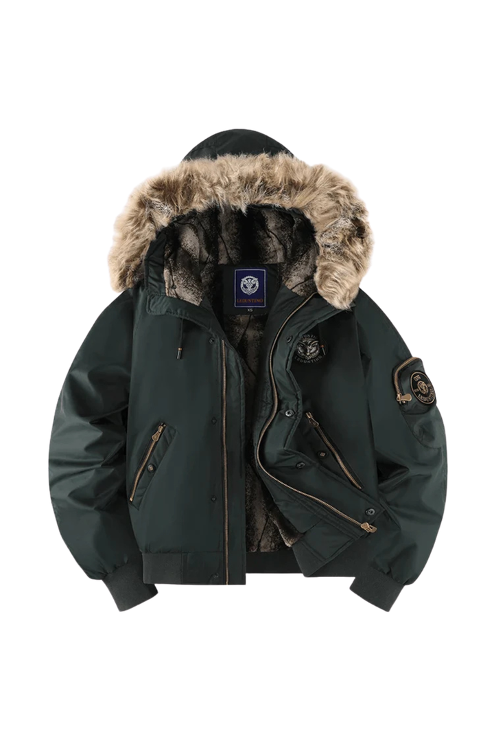 Men’s Quilted Bomber Jacket with Faux Fur Hood