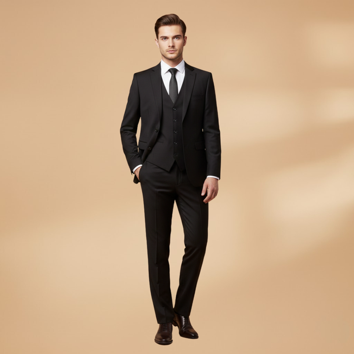 Men’s Three-Piece Suit Set with Jacket-Waistcoat and Straight-Leg Trousers
