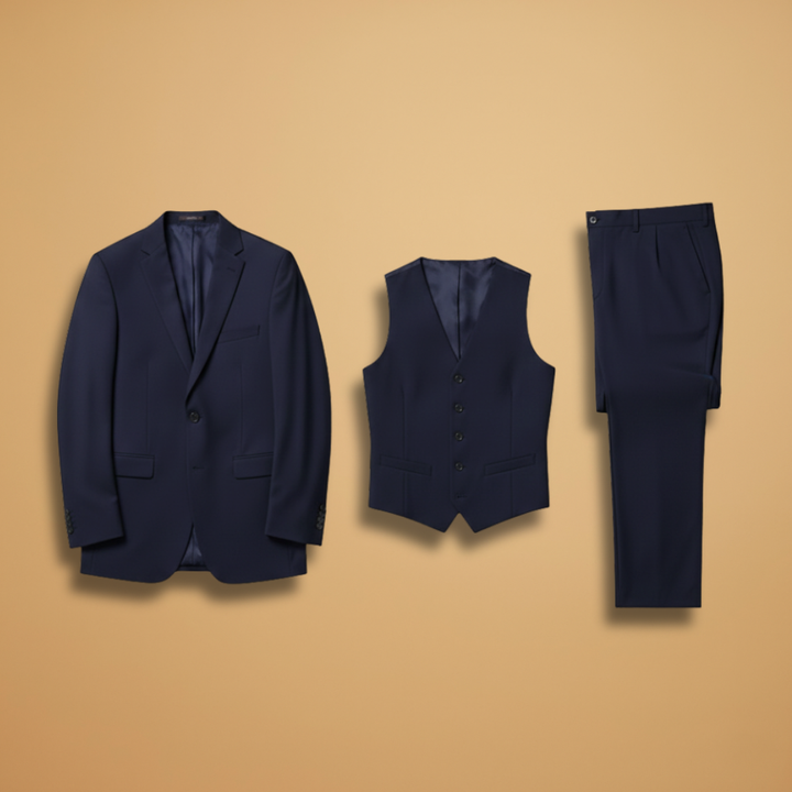 Men’s Three-Piece Suit Set with Jacket-Waistcoat and Straight-Leg Trousers