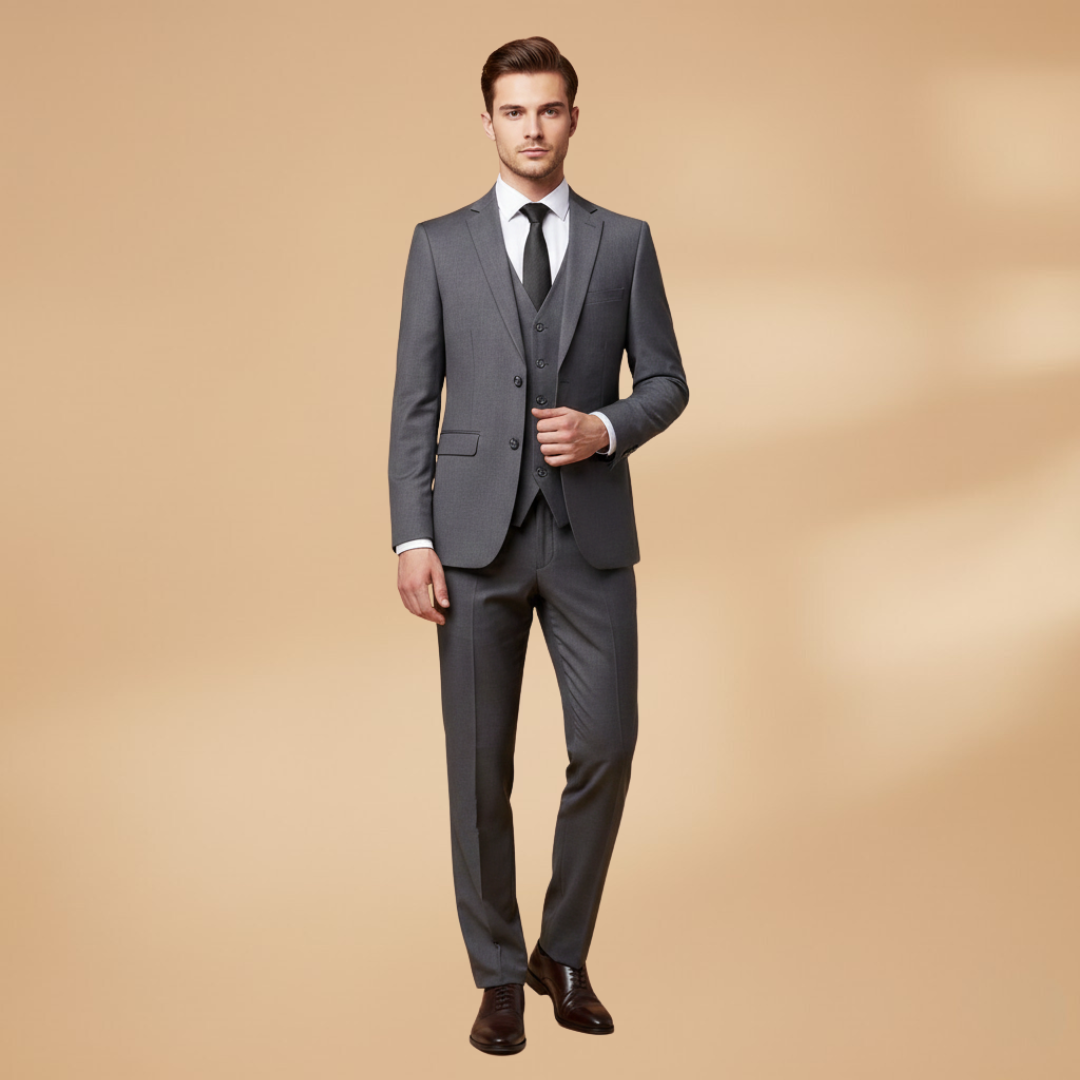 Men’s Three-Piece Suit Set with Jacket-Waistcoat and Straight-Leg Trousers
