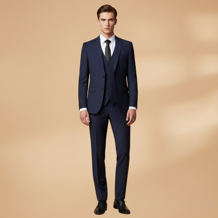 Men’s Three-Piece Suit Set with Jacket-Waistcoat and Straight-Leg Trousers