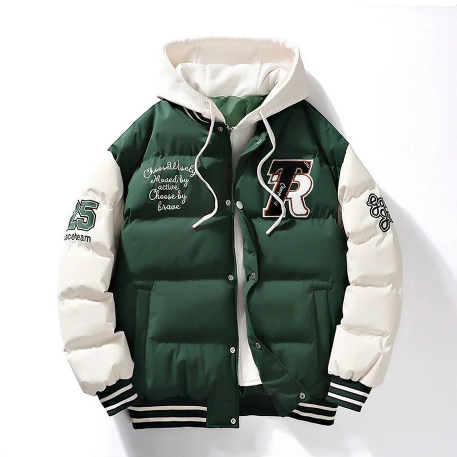 Men’s Varsity Puffer Jacket with a Hood