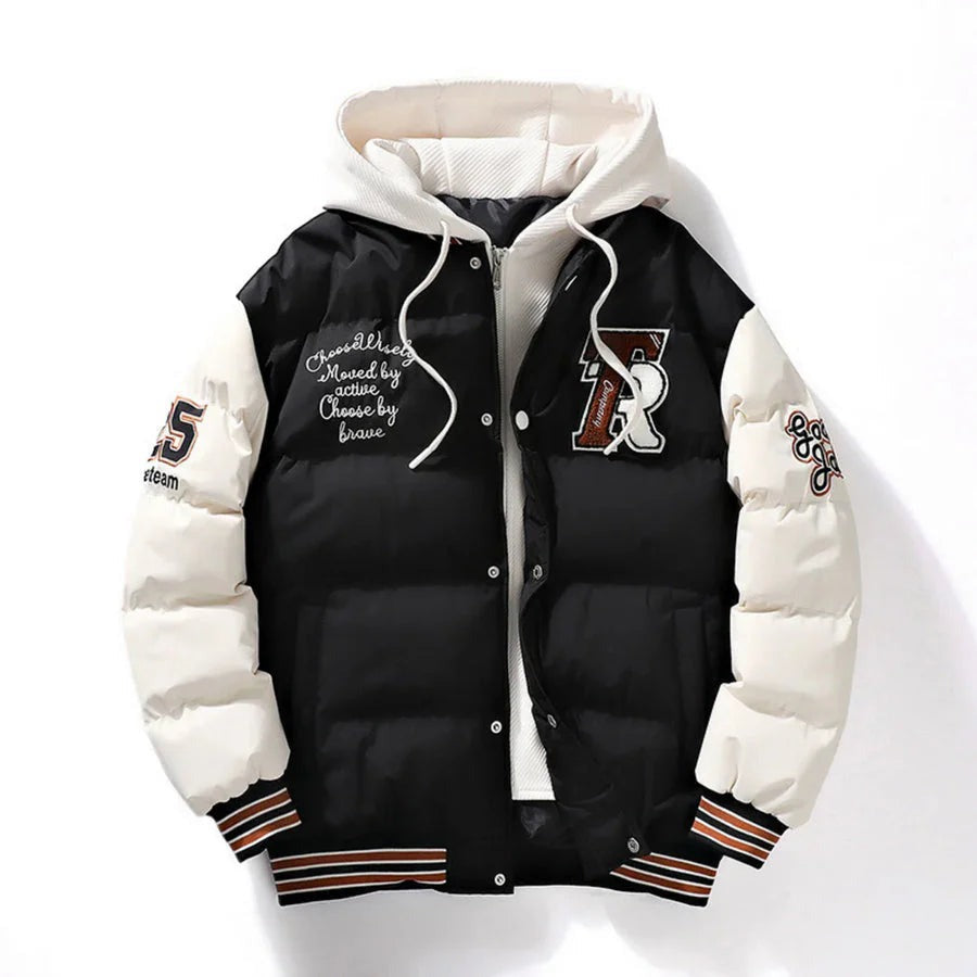 Men’s Varsity Puffer Jacket with a Hood