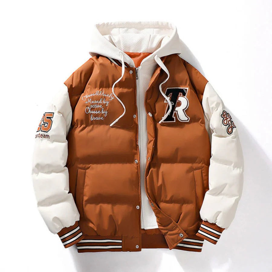 Men’s Varsity Puffer Jacket with a Hood