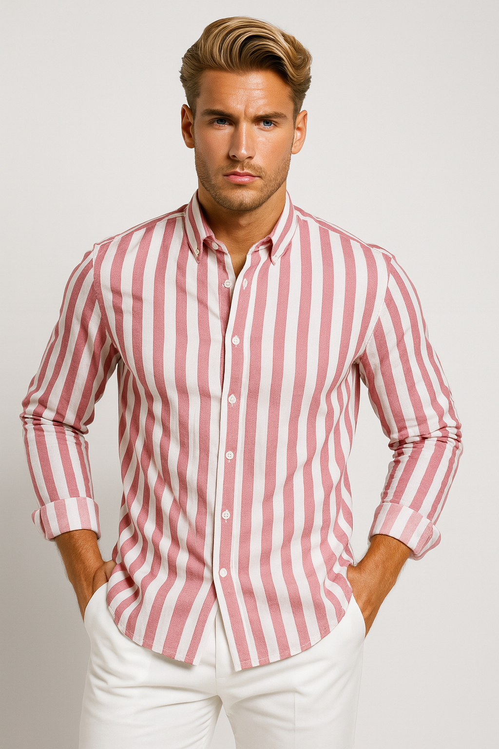 Men’s Vertical Stripe Button-Down Shirt