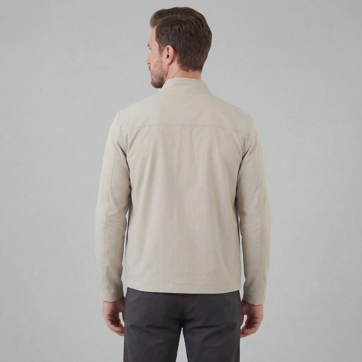 Men's Brown Bomber Jacket with Zip Front and Side Pockets and Collar