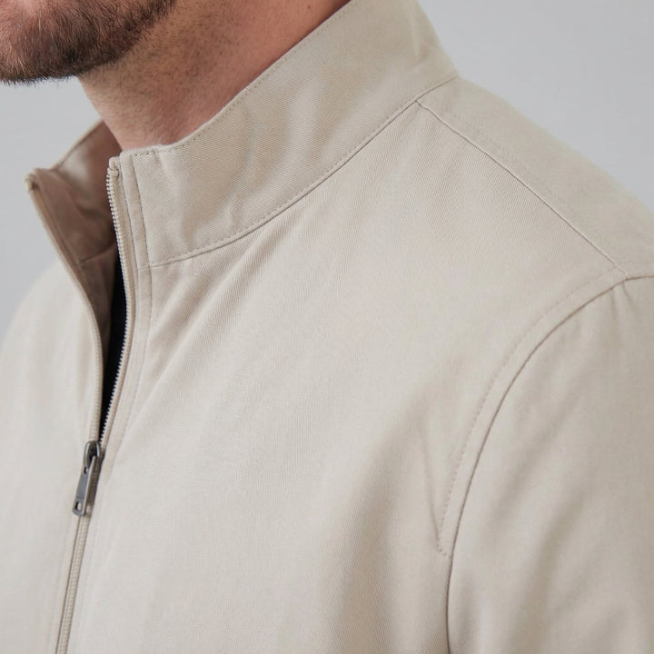 Men's Brown Bomber Jacket with Zip Front and Side Pockets and Collar