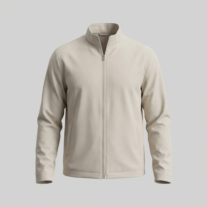 Men's Brown Bomber Jacket with Zip Front and Side Pockets and Collar