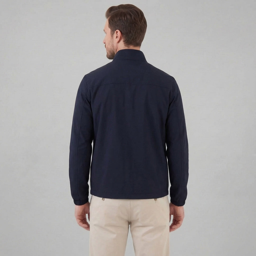 Men's Brown Bomber Jacket with Zip Front and Side Pockets and Collar