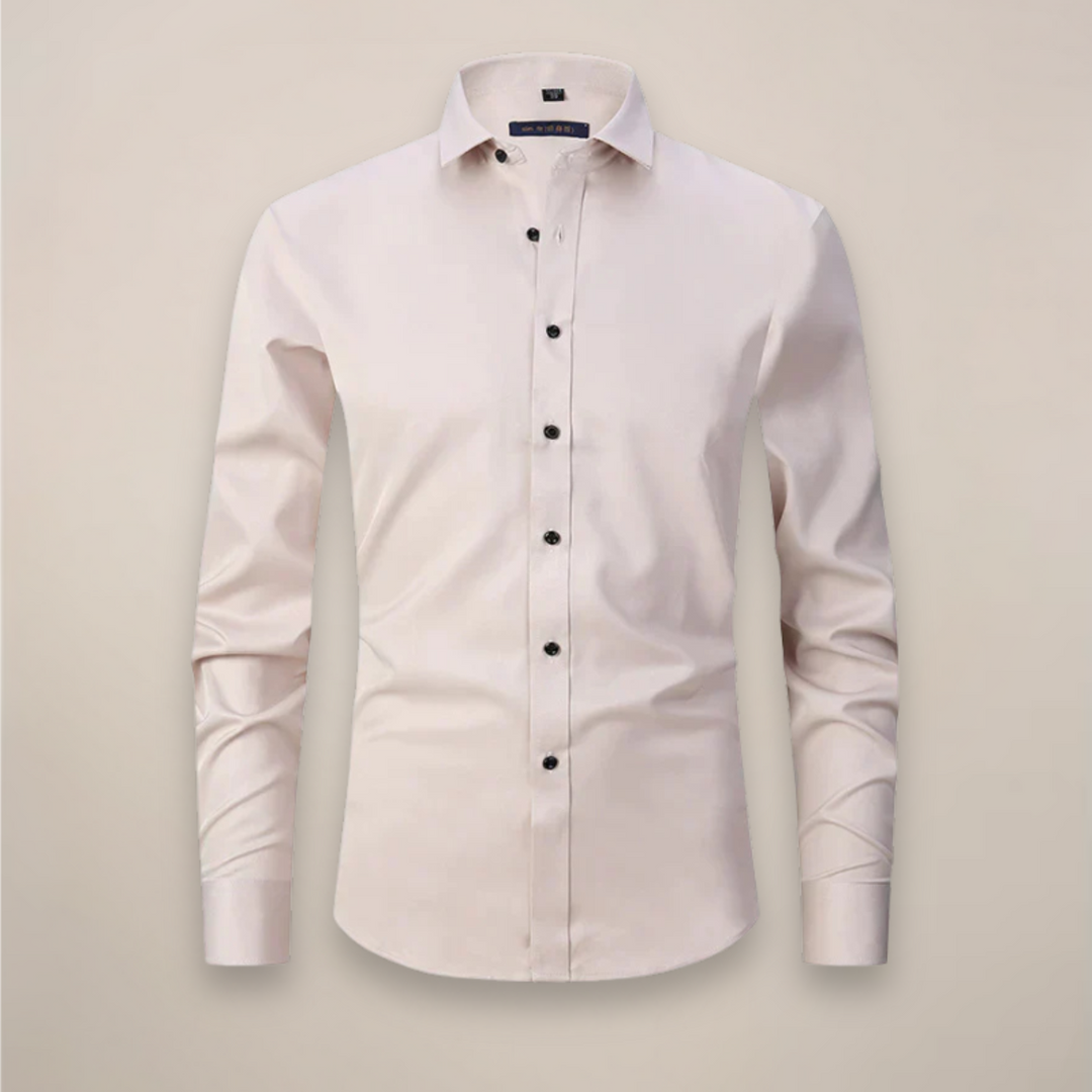 Men's Long-Sleeve Button-Up Shirt with Tailored Fit and Wrinkle-Resistant Finish