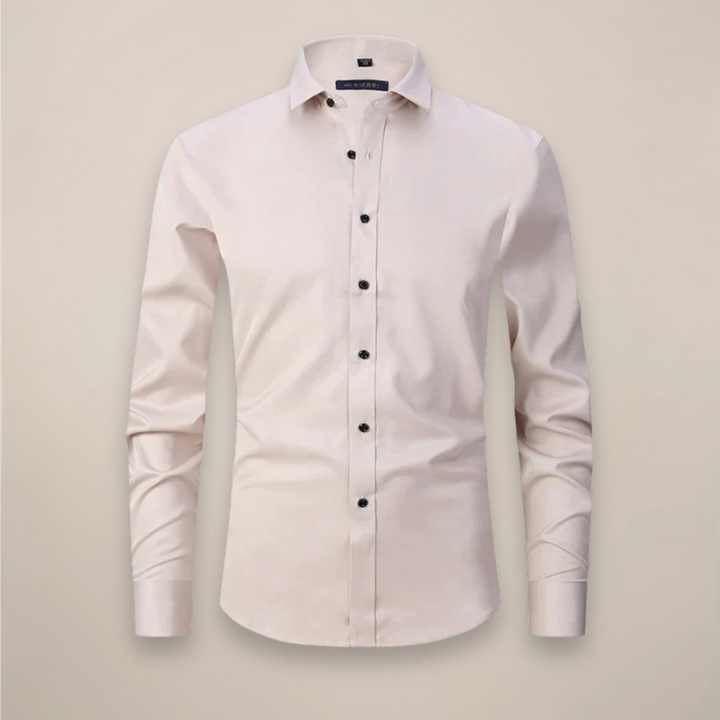 Men's Long-Sleeve Button-Up Shirt with Tailored Fit and Wrinkle-Resistant Finish