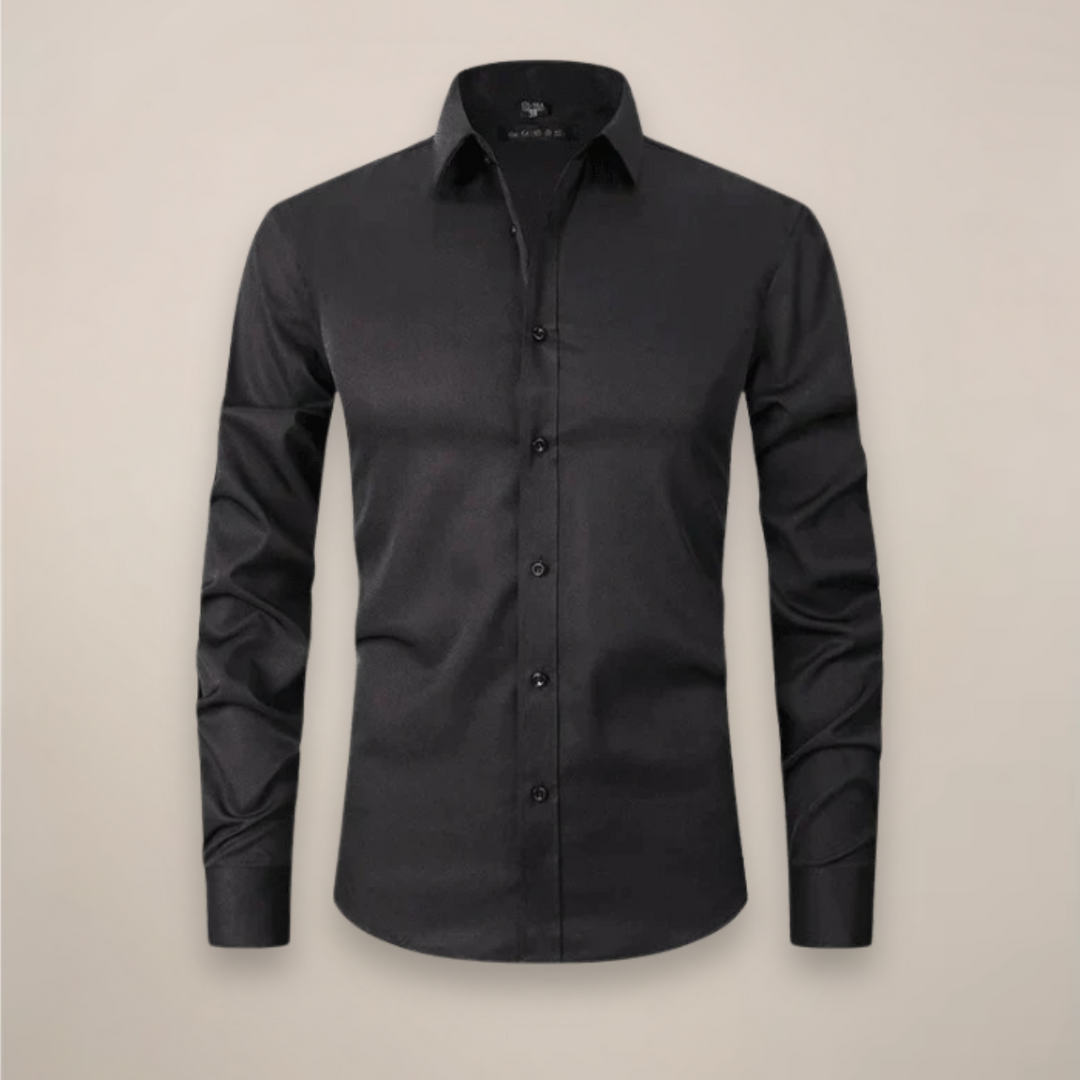 Men's Long-Sleeve Button-Up Shirt with Tailored Fit and Wrinkle-Resistant Finish