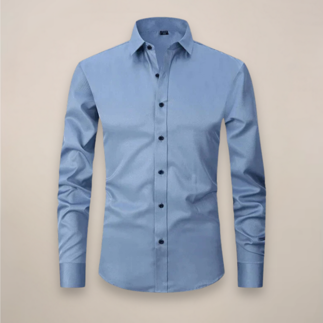 Men's Long-Sleeve Button-Up Shirt with Tailored Fit and Wrinkle-Resistant Finish