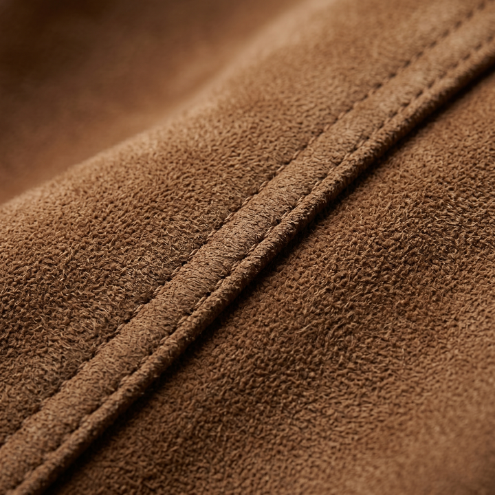 Men's Suede Bomber Jacket with Zip Front and Collar
