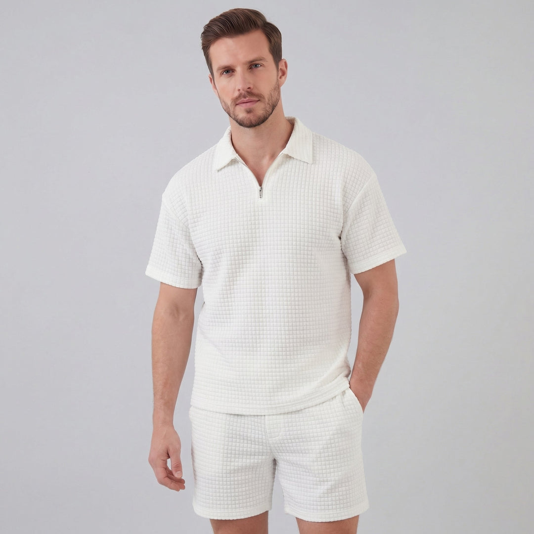 Men's Waffle Knit Short Outfit Summer Set