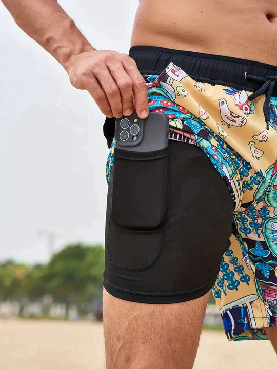Men's Swim Shorts - Multi-Print Selection and Integrated Compression Liner
