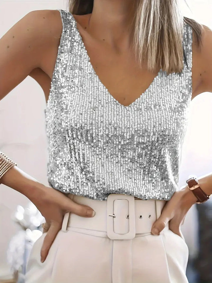 Women's Sequin V-Neck Sleeveless Tank Top