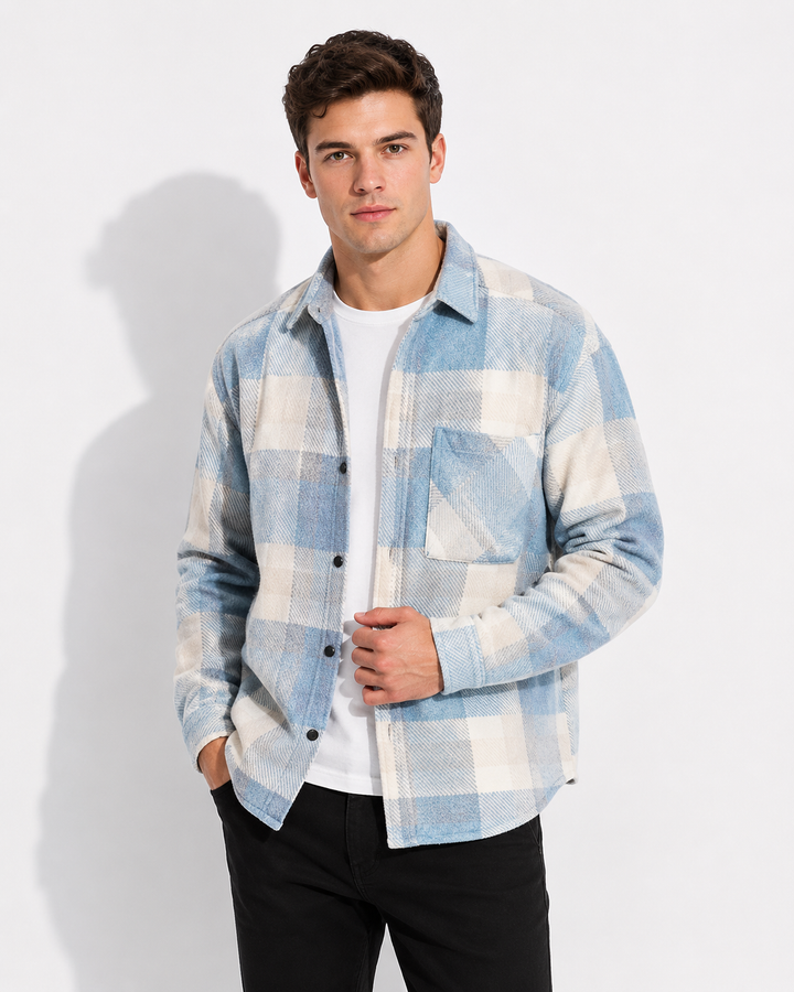 Men's Checked Flannel Overshirt with Button Front