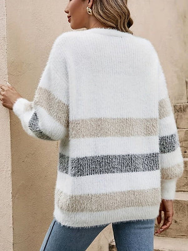 Women's Colour Block Knitted Cardigan with Button Front - photo 10