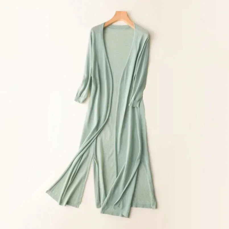 Women's Longline Flowing Cardigan – Green