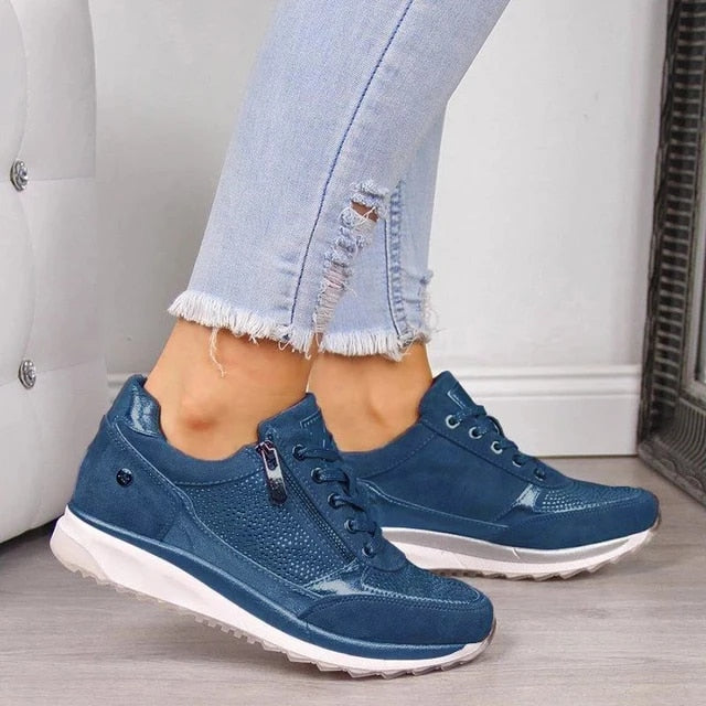 Silver Lace-Up and Zipper Women's Sneakers