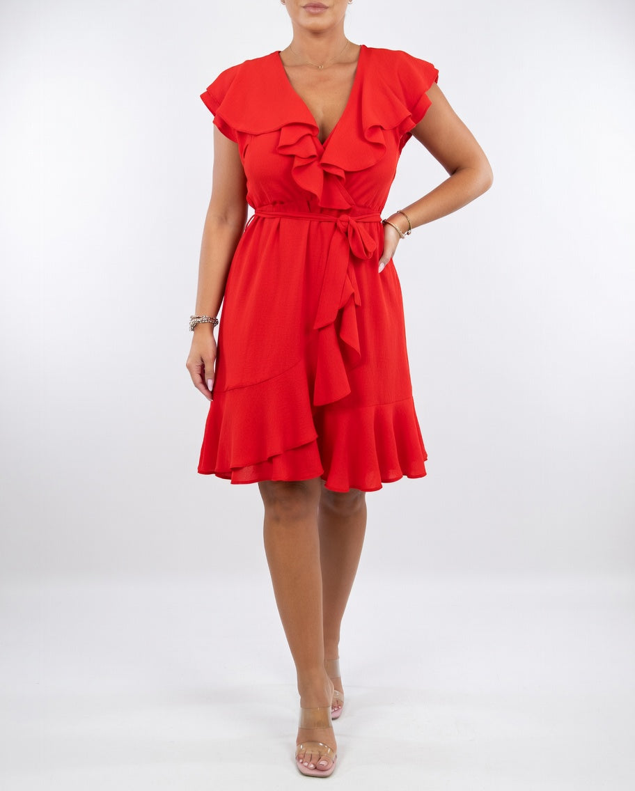 Elena | Elegant Ruffle Wrap Midi Dress
