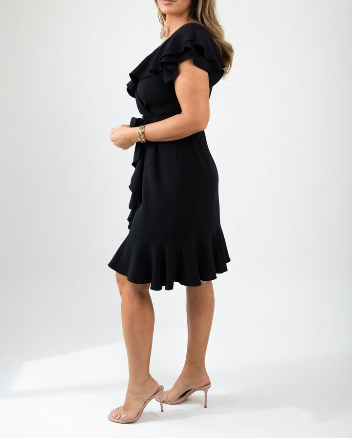 Elena | Elegant Ruffle Wrap Midi Dress