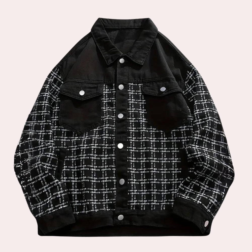 Men's Denim Jacket with Hood and Relaxed Fit