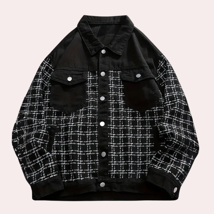 Men's Denim Jacket with Hood and Relaxed Fit