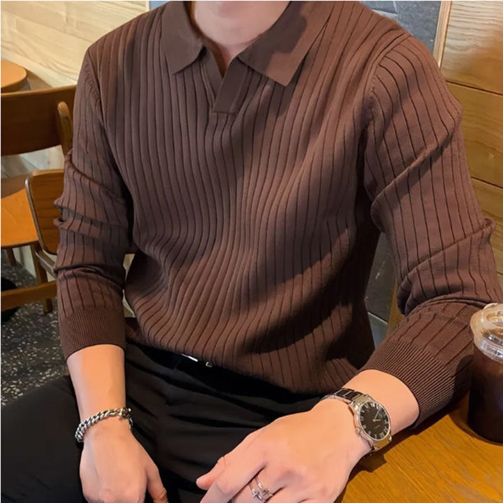 Men's Pointelle Knit Polo with Open Collar