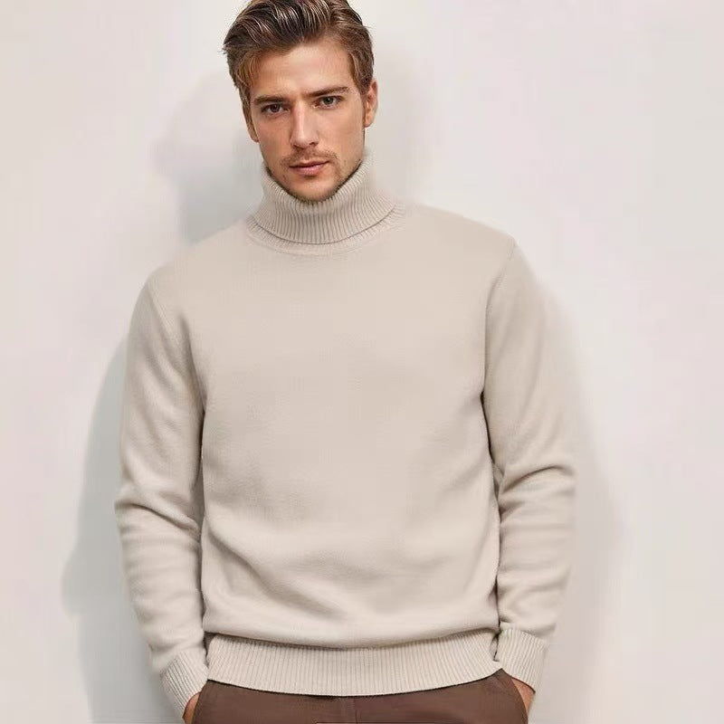 Men's Plain Roll Neck Sweater with Ribbed Cuffs