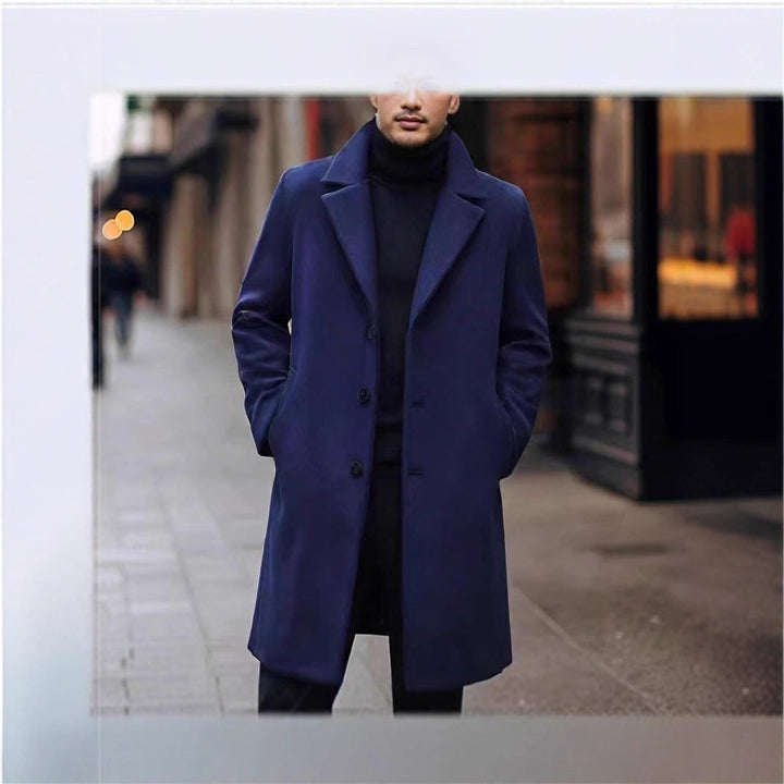 Men's Mid-Length Lapel Coat with Smooth Lining