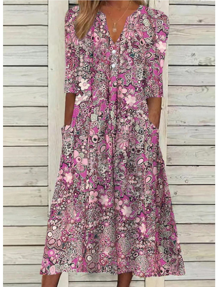 Women's Summer Dress | Printed Midi with Pocket