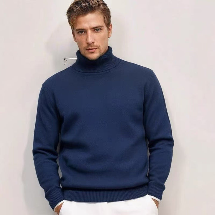 Men's Plain Roll Neck Sweater with Ribbed Cuffs