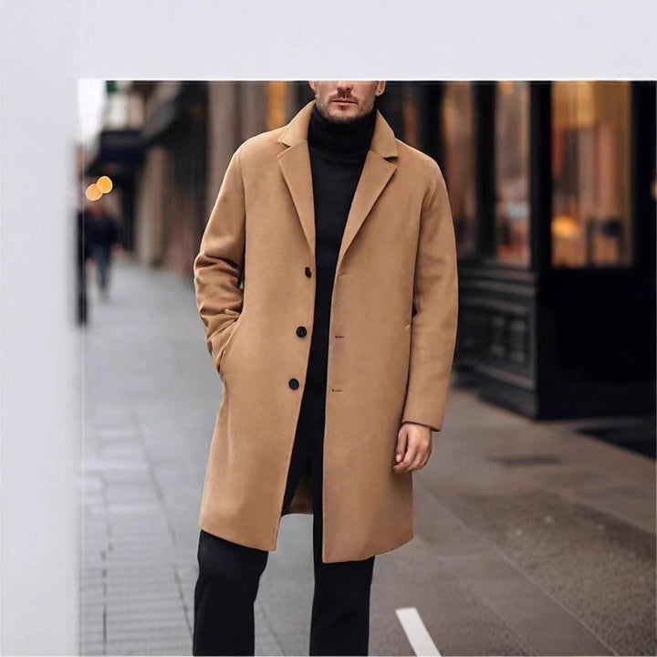 Men's Mid-Length Lapel Coat with Smooth Lining