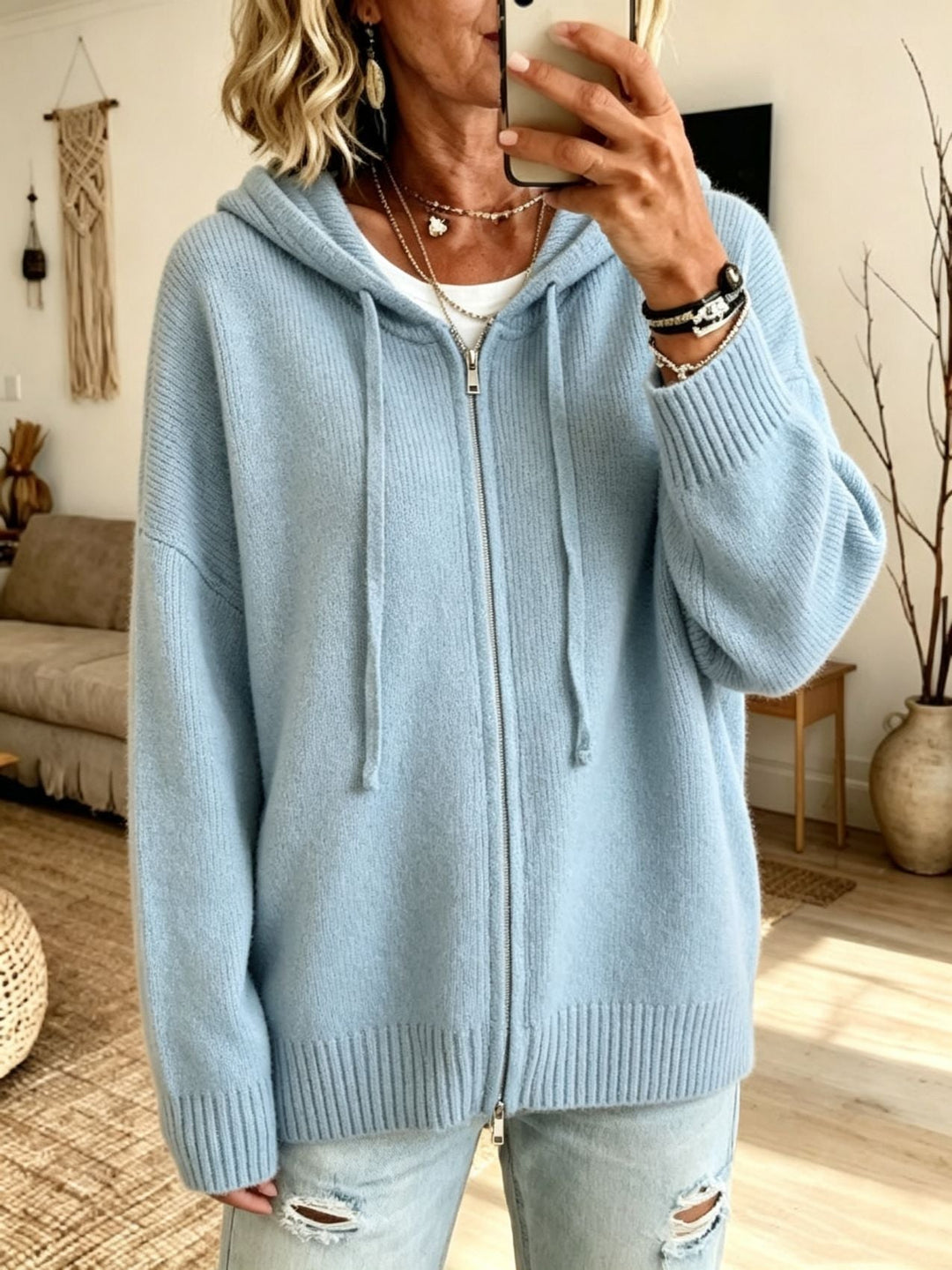 Women's Chunky Knit Zip Hoodie Cardigan