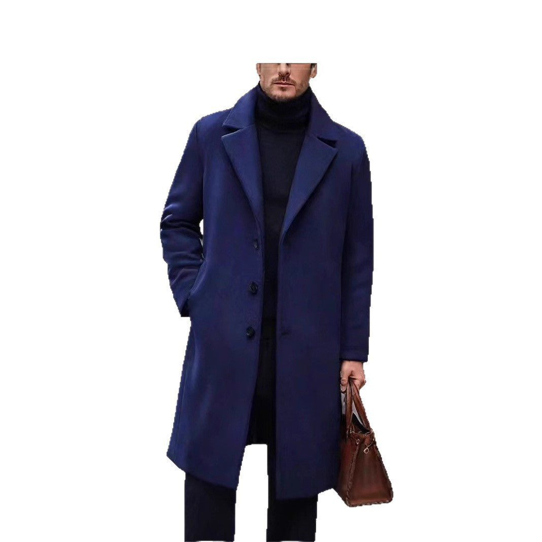 Men's Mid-Length Lapel Coat with Smooth Lining