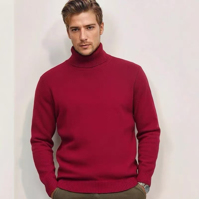Men's Plain Roll Neck Sweater with Ribbed Cuffs