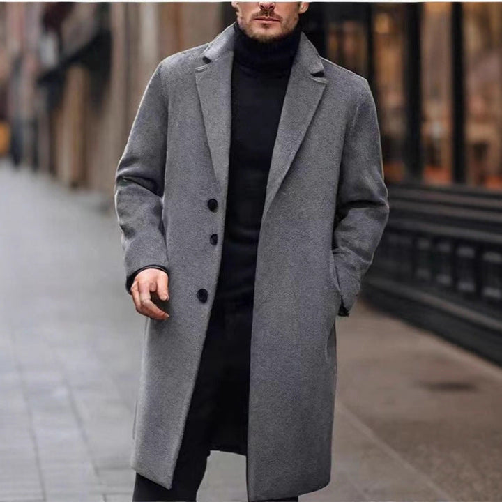 Men's Mid-Length Lapel Coat with Smooth Lining