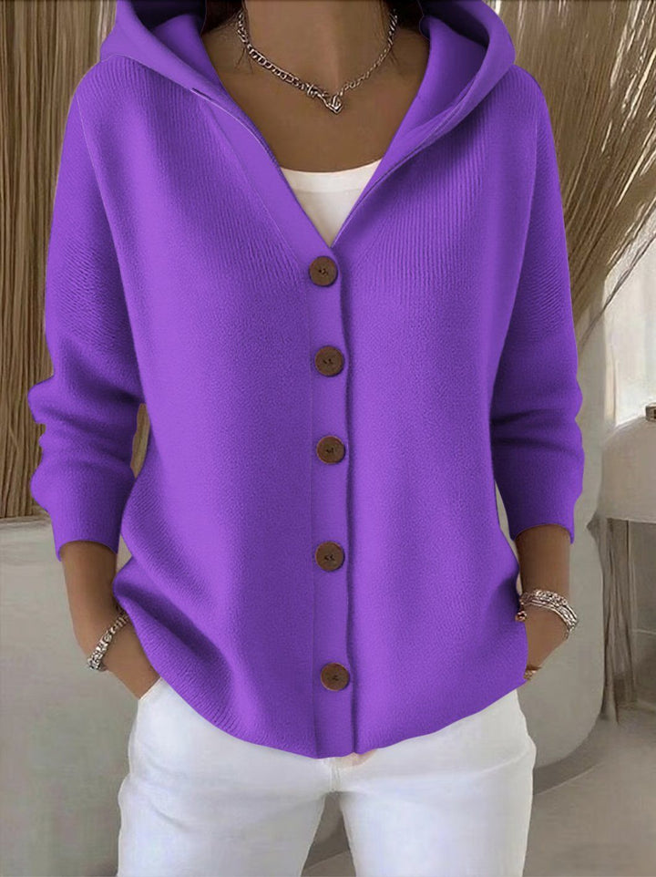 Women's Hooded Knit Jumper with a Button Front – Pourpre