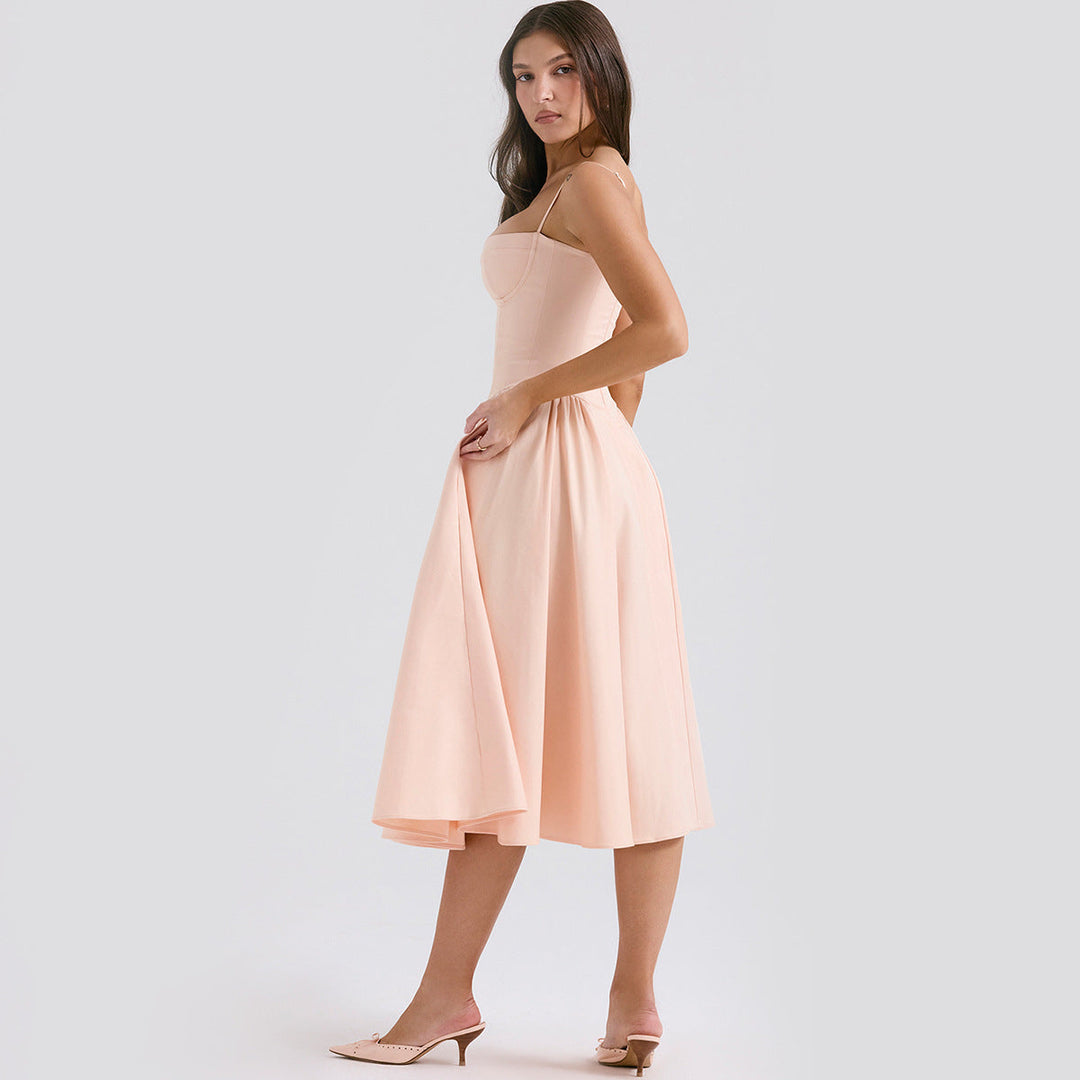Elegant Corset Midi Dress with Adjustable Straps