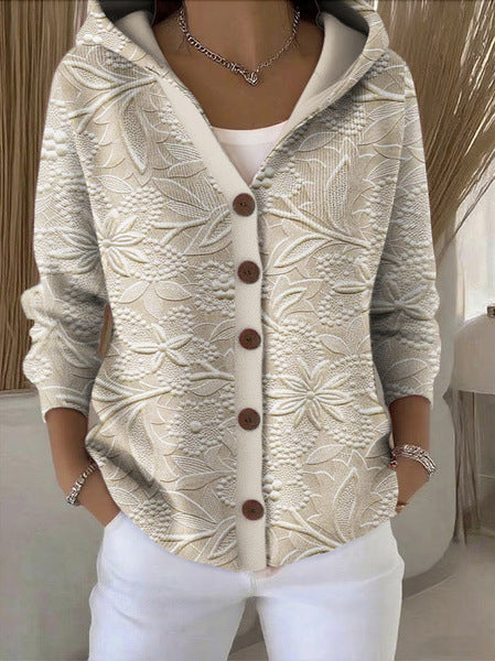 Women's Hooded Knit Jumper with a Button Front – Cream