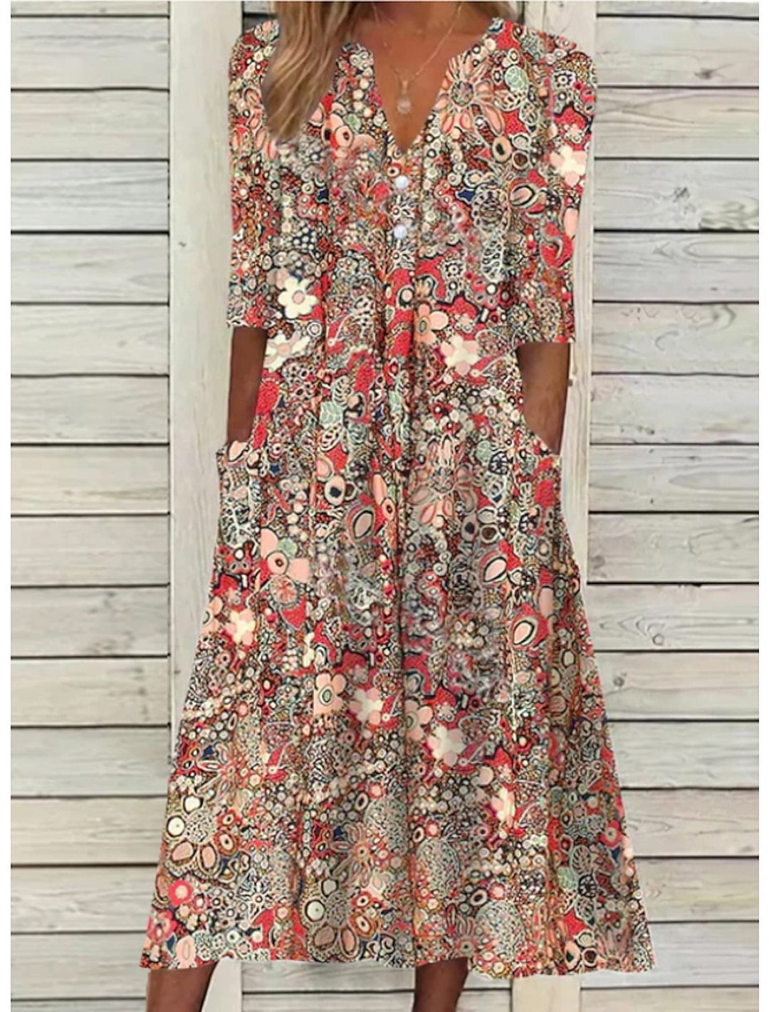 Women's Summer Dress | Printed Midi with Pocket